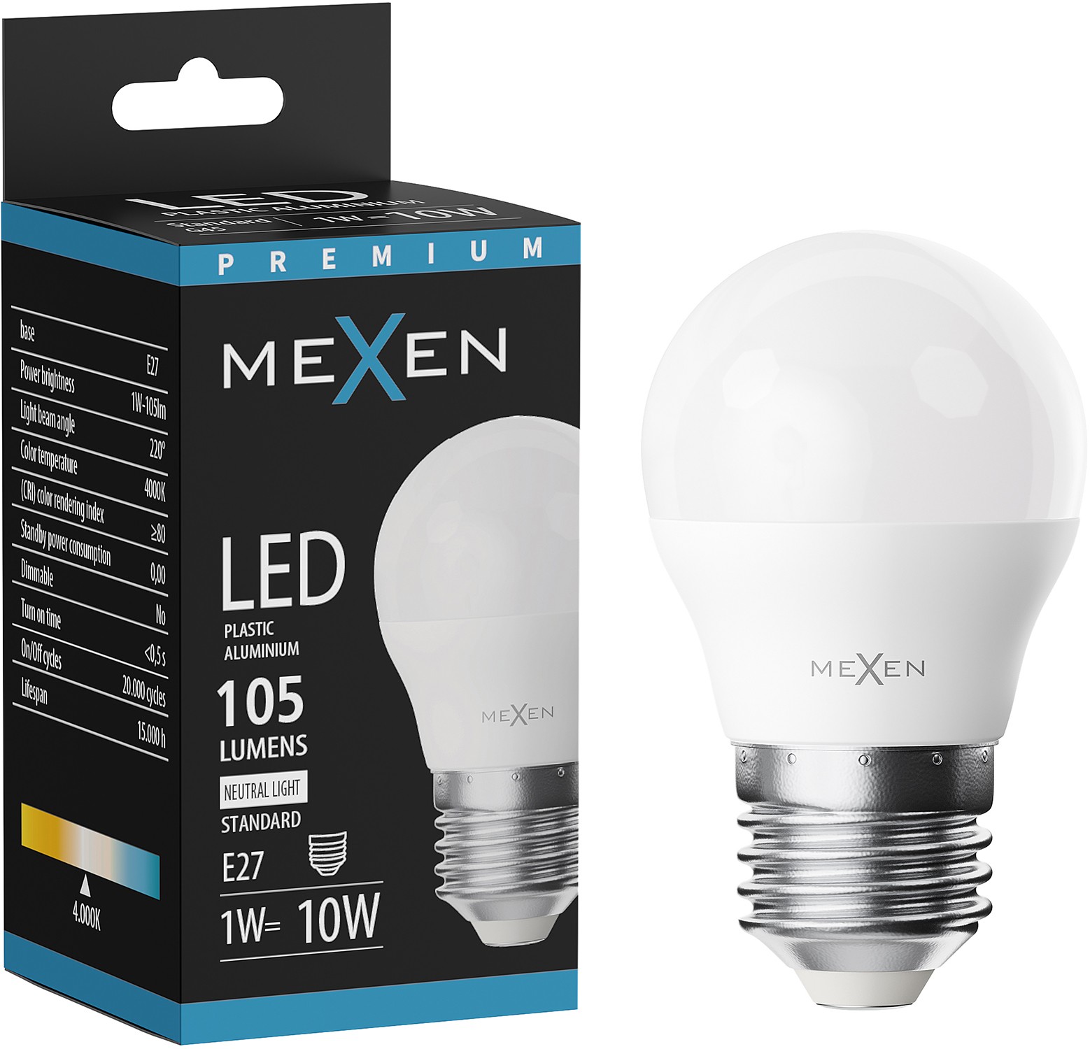 Mexen Nova LED-Lampe E27, G45, 1W, Neutral - 4000K, 105 lm - L101-E27-0140-01